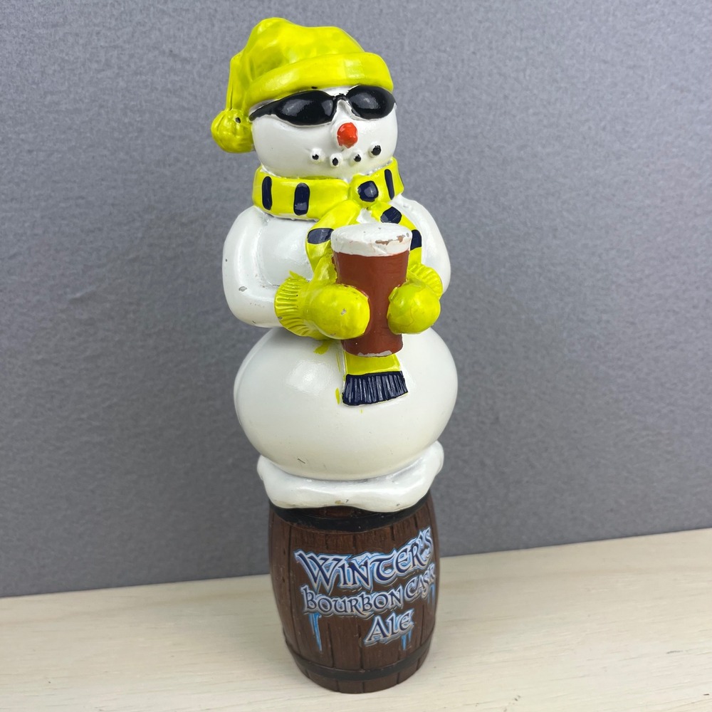 Winter's Bourbon Cask Ale Beer Tap Handle Snowman Barrel 9.5 Inch